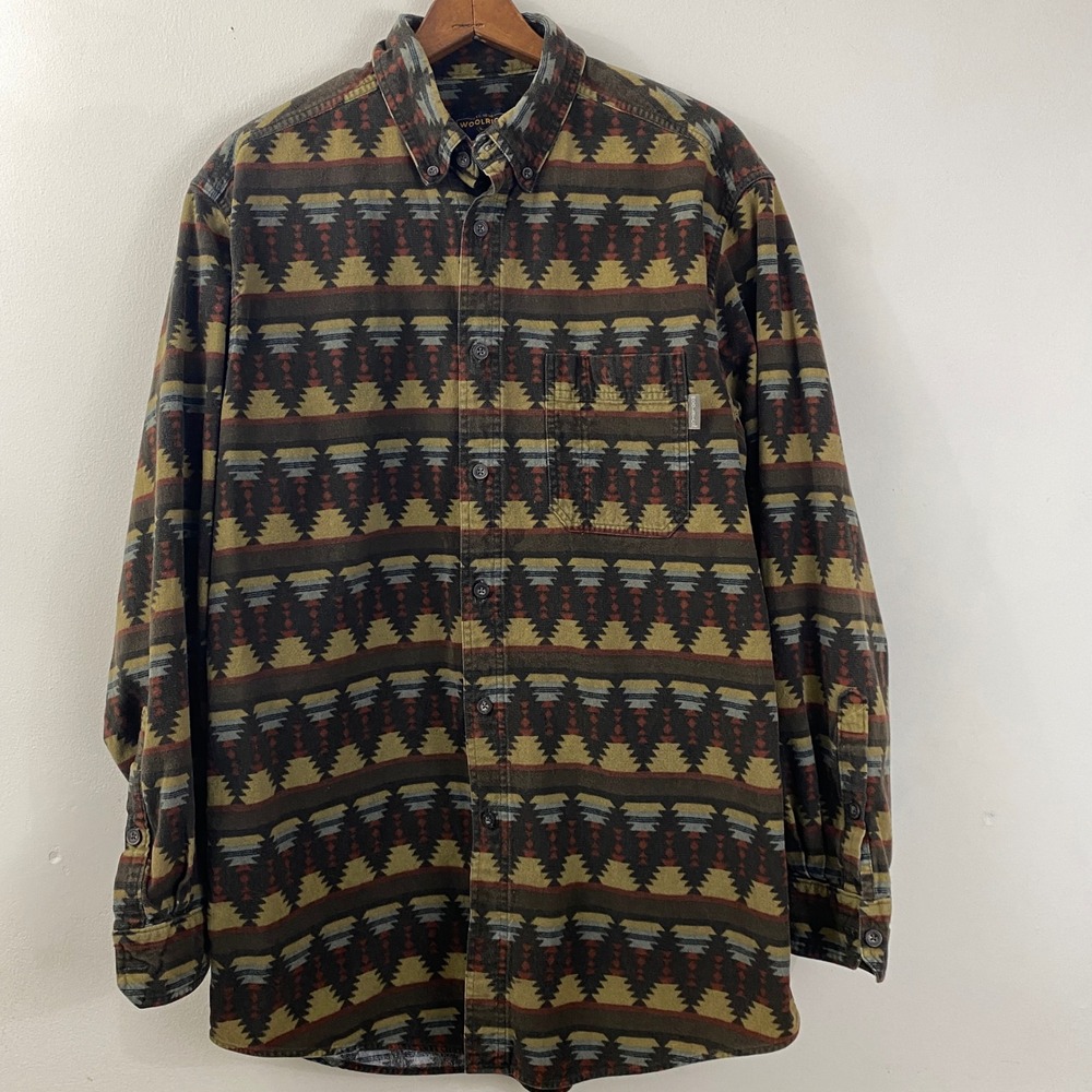 Woolrich Mens Button Down Shirt L Southwest Blanket Aztec Chamois Soft Flannel
